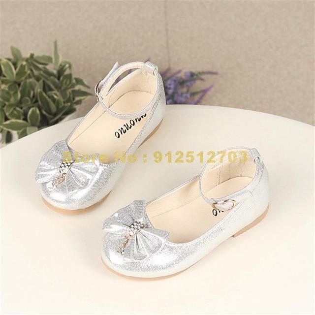 New Autumn Girls Leather Children Girls Toddler Princess Bowknot Sneakers Pearl Diamond Single Kids Dance Shoes