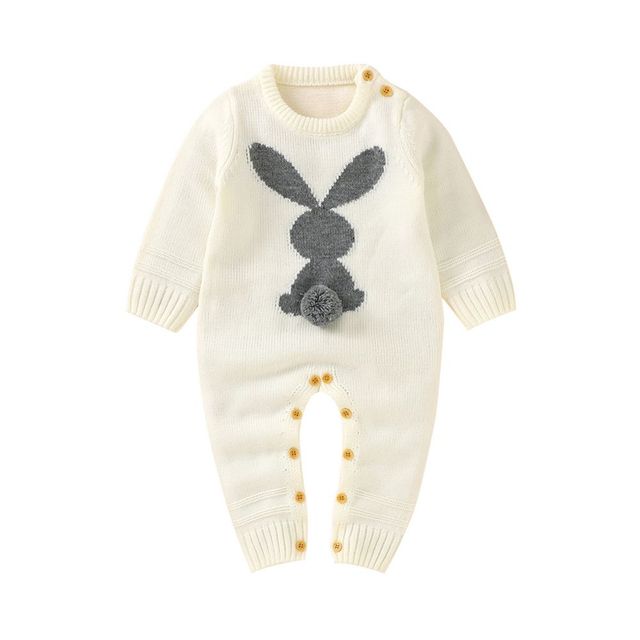 0-24M Newborn Cute Knitted Bunny Tail Patchwork Romper for Baby Boys Girls Weave Long Sleeve Jumpsuit Outfits Clothes