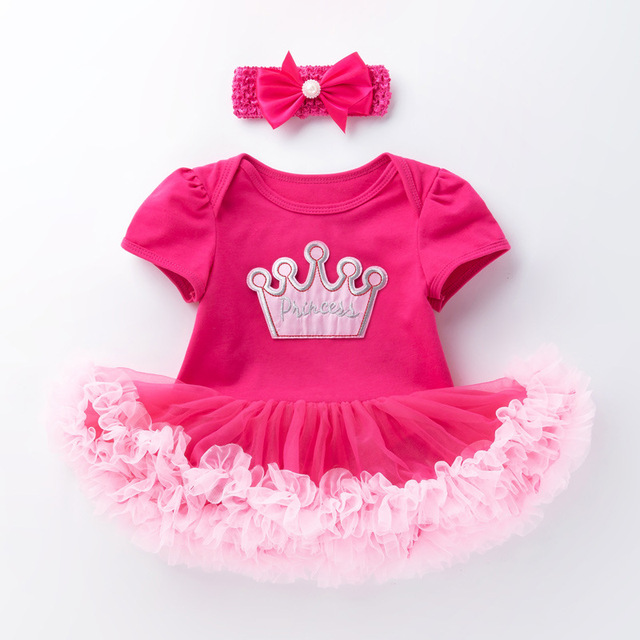 2022 Newborn Baby Girl Rose Rompers Infant Baby First Birthday Party Clothes Summer Girl Dress Princess and Wedding FY03171