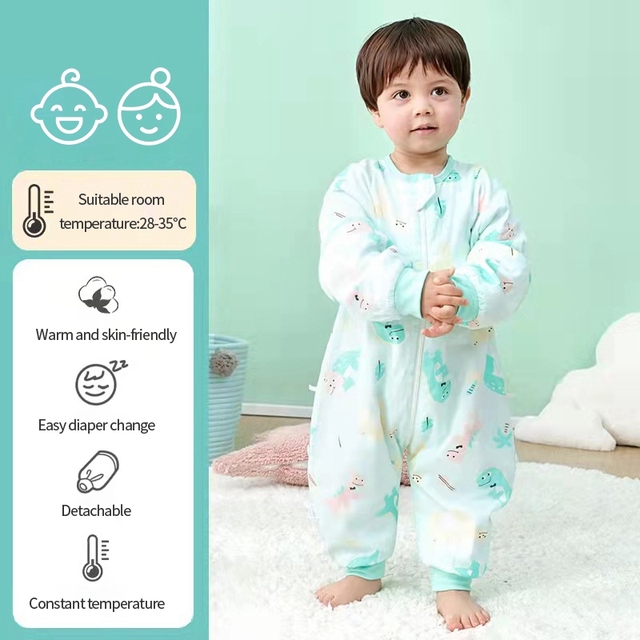 Cartoon Baby Sleeping Bag Kids Pajamas Double Gauze Pure Cotton Long Sleeve Children Zip Sleeping Bag Spring Summer for 1-5Y