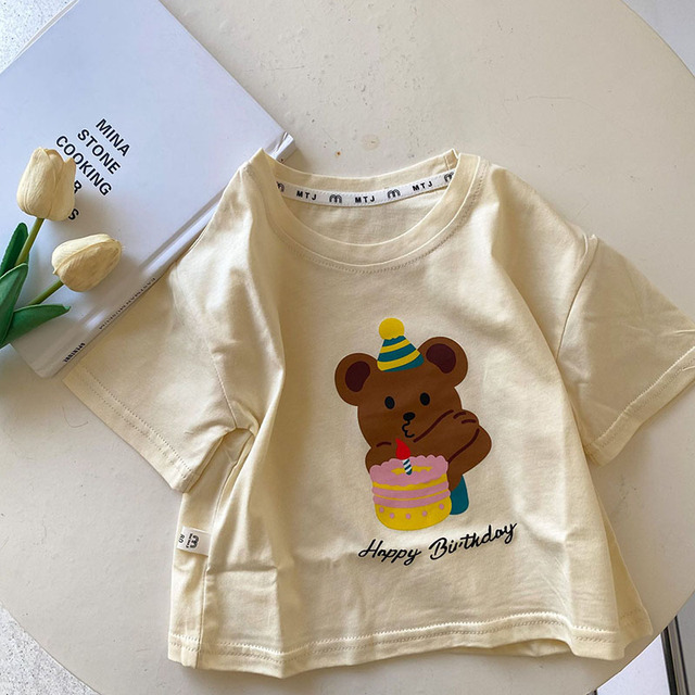 MILANCEL Children's T-Shirt 2022 Summer New Girl Short Sleeve Boy Cartoon Bear Tees