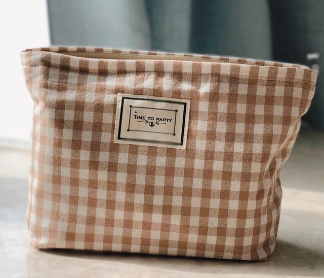 Korean Cosmetic Bag Plaid Beauty Pouch Necesserie Makeup Clutch Cosmetic Organizer Women Large Travel Cosmetic Bag Beauty