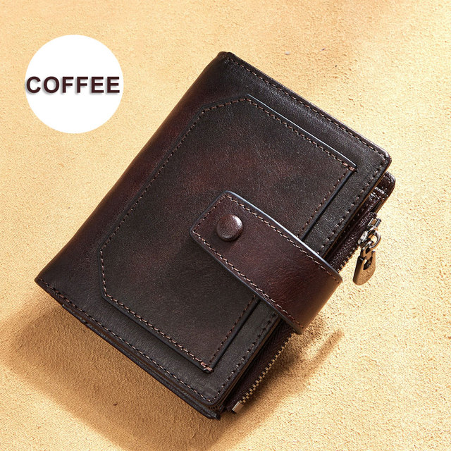 Vintage Men's Genuine Leather Wallet RFID Blocking Trifold Short Multifunction Money Clip Large Capacity Zipper Coin Purse