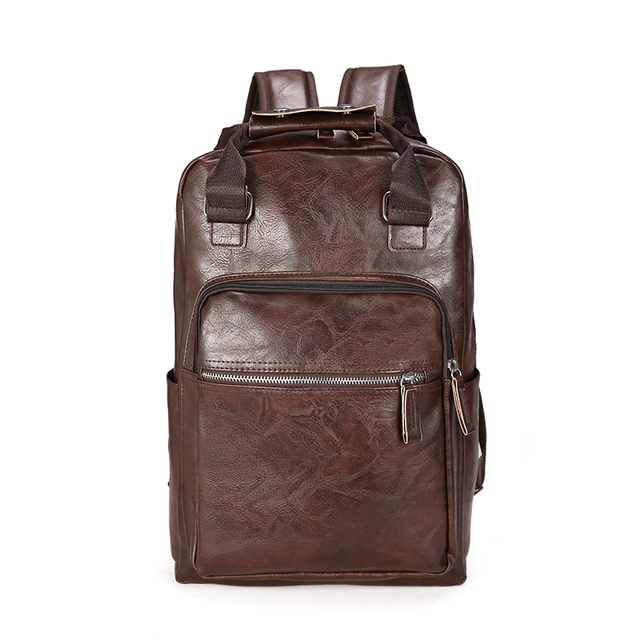 Men's PU Leather Backpack Large Laptop Backpack Casual School Bag For Teenagers Boys Brown Black