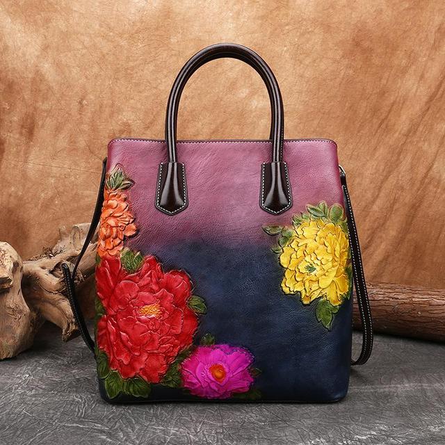 MOTAORA Retro Women Bag Vintage Bucket Shoulder Bags for Women 2022 New Handmade Embossed Leather Handbag Floral Tote Bag Female