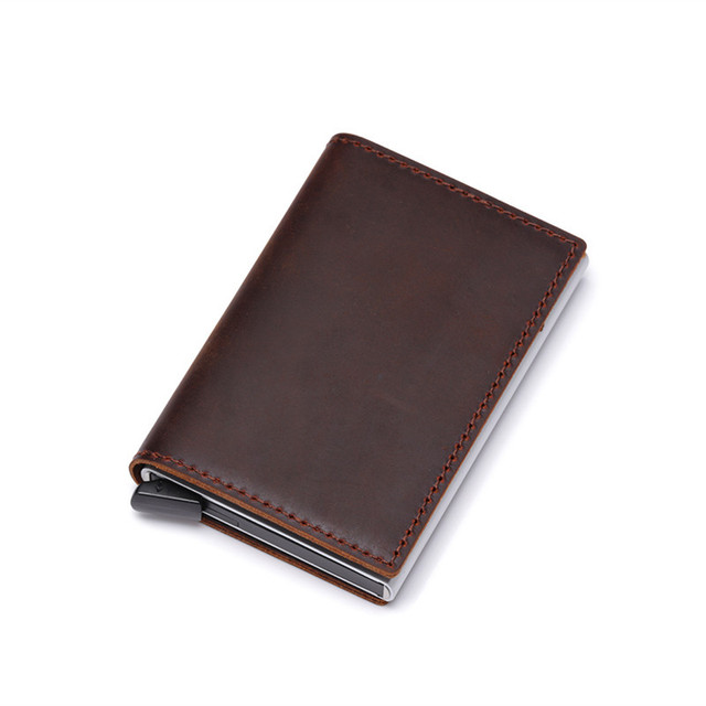 DIENQI - Genuine Leather Rfid Card Holder for Men and Women, Metal Credit Card Case