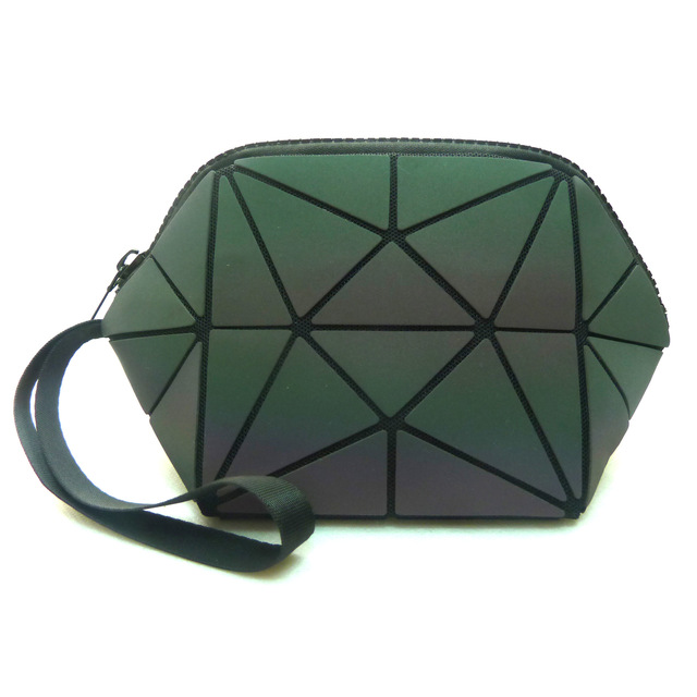 New Geometric Luminous Women Cosmetic Bag Organizer Zipper Makeup Ladies Folding Cosmetic Noctilucent Pouch Travel Make Up Bag