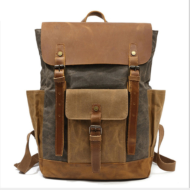 Men's Waterproof Leather Backpack Laptop Backpack Vintage Style Large Capacity Travel School Military Backpack