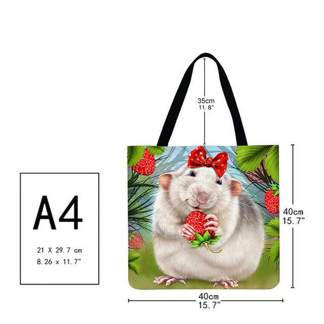 Fashionable Ladies Hamster Shoulder Shopping Bag Linen Printing Pattern Eco-friendly Tote Large Capacity Handbags