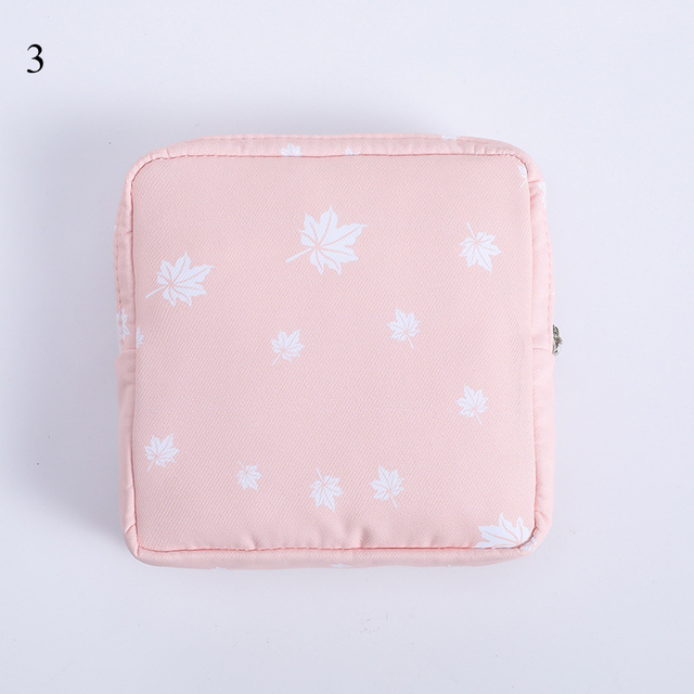 Women Portable Sanitary Napkin Storage Bag Cotton Travel Makeup Bag Printed Literary Zipper Purse Sundries Cosmetic Organizer