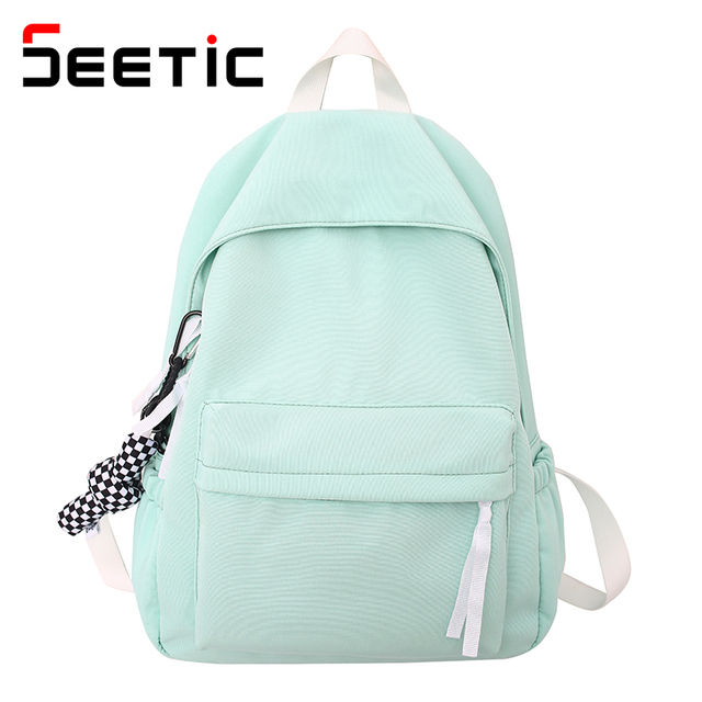 SEETIC 2022 New Nylon Women Backpack Solid Color School Bag Fashion Waterproof Backpack Female Student Anti-theft Backpack Women