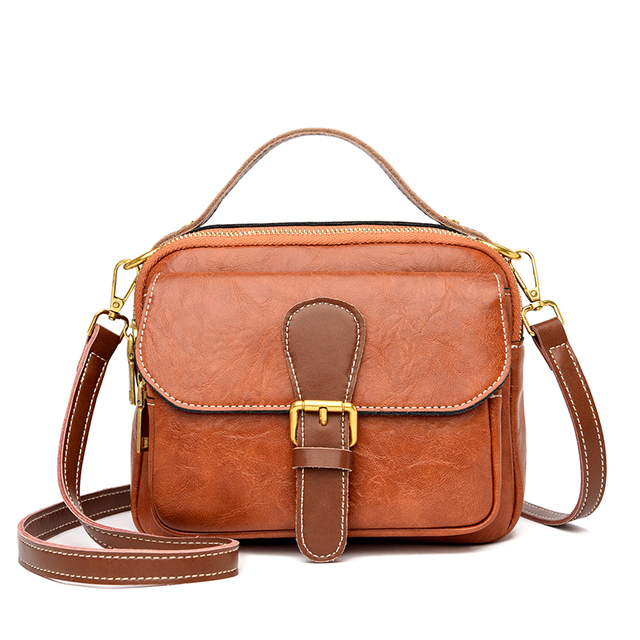 Fashion Vintage Women Messenger Bag Cowhide and PU Leather Designers Handbag Luxury Women Shoulder Bags Female Crossbody Bags