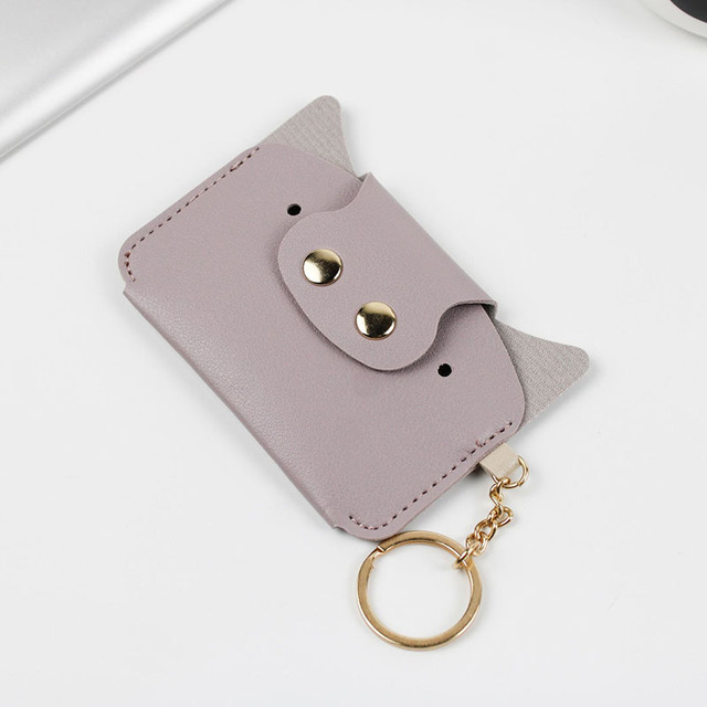 Creative Card Holder Cartoon Simple Animal Piggy Shaped PU Leather Kawaii Small Wallets Keychain Coin Purse ID Card Bag for Girls