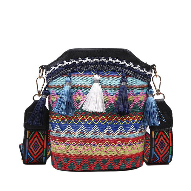 Ethnic Women's Shoulder Bag Knit Tassel Small Crossbody Bag Women Handbag Original Design Postman Bag