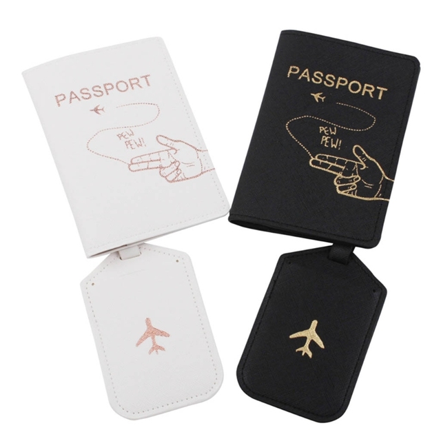 4pcs Mr and Mrs Wedding Luggage Tags Passport Covers Embroidery for Wedding Coupe