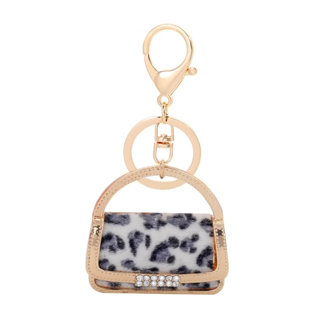 1pc Cute Leopard Grain Keychain Bag Small Pendant Aluminum Alloy Keychain With Bag Modeling Handbag Purse Ornaments Decoration