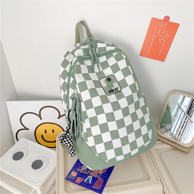 Fashion Plaid Women Backpack Purses Casual Nylon Backpack Student Book School Bags For Girls New High Capacity Travel Bag