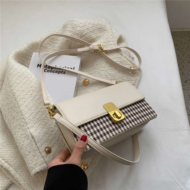 Burminsa Stylish Plaid Small Armpit Shoulder Crossbody Bags for Women Brand Designer Turn Lock Flap Ladies Handbags Spring 2022