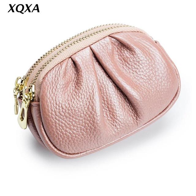 X7YA Women's Leather Wallet Double Zipper Pocket Earphone Credit Card Holder Lady Wallet