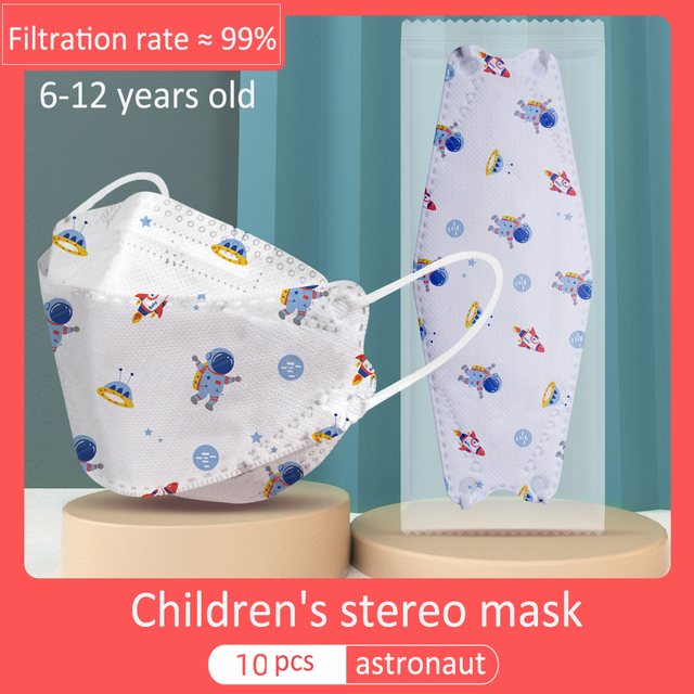 10pcs 4 layers 3D baby mask 2-12 years old boys girls safety protective children fish shape animation printing mask masque enfant