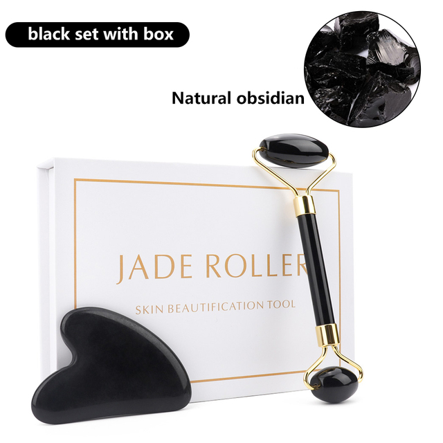 Natural Pink Quartz Jade Roller Gua Sha Set Facial Body Massager Roller Stone Jade Massage Set Face Lifting Beauty Massage Device