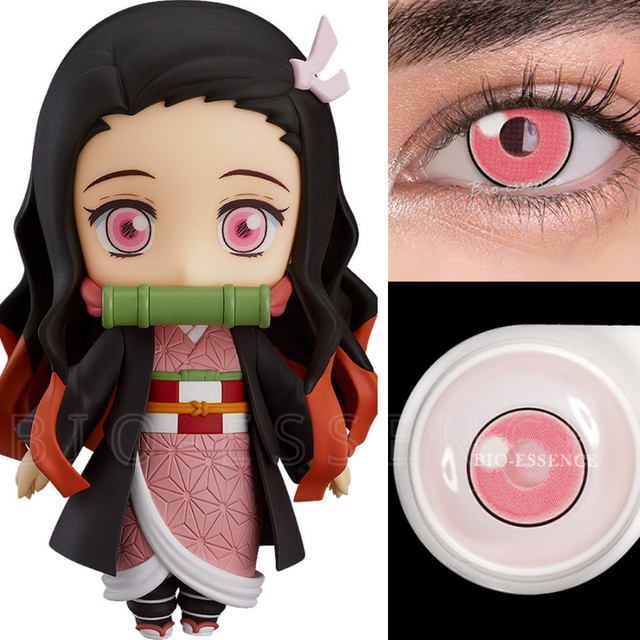 Bio-essence 1 Pair Cosplay Color Contact Lenses Nezuko Cosplay Anime Eye Contacts Pink Lenses Demon Slayer Cosplay Lenses