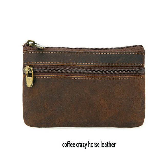 GENODERN Vintage Crazy Horse Leather Men Coin Purse Genuine Leather Zipper Coin Wallet Retro Key Holder Clutch Money Bag