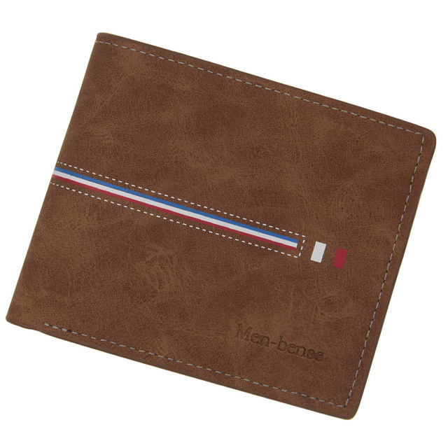 Men's fashion bag men's fashion retro hinge bronzing printing frosted multi card slot solid color leather business small wallet