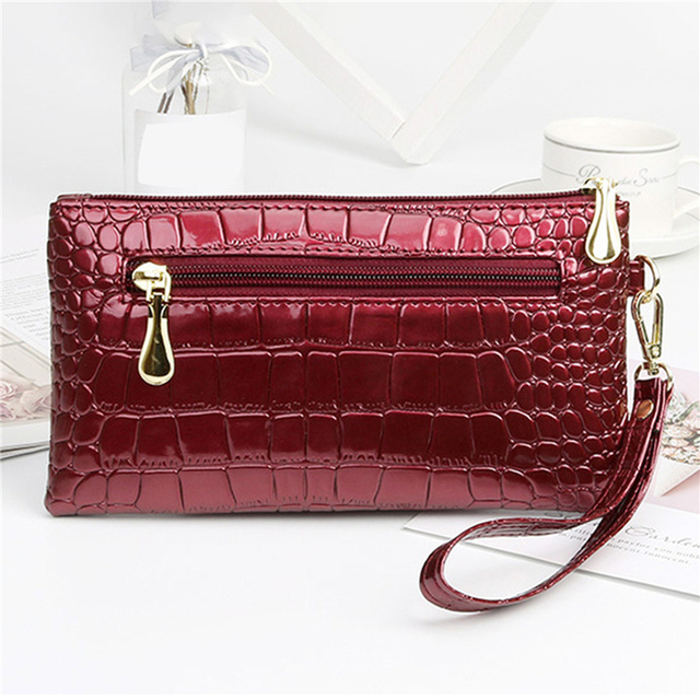 Patent Leather Women Wallets Flo Long Ladies Double Zipper Wallet Clutch Bag Design Red Purse Crocodile Wallet