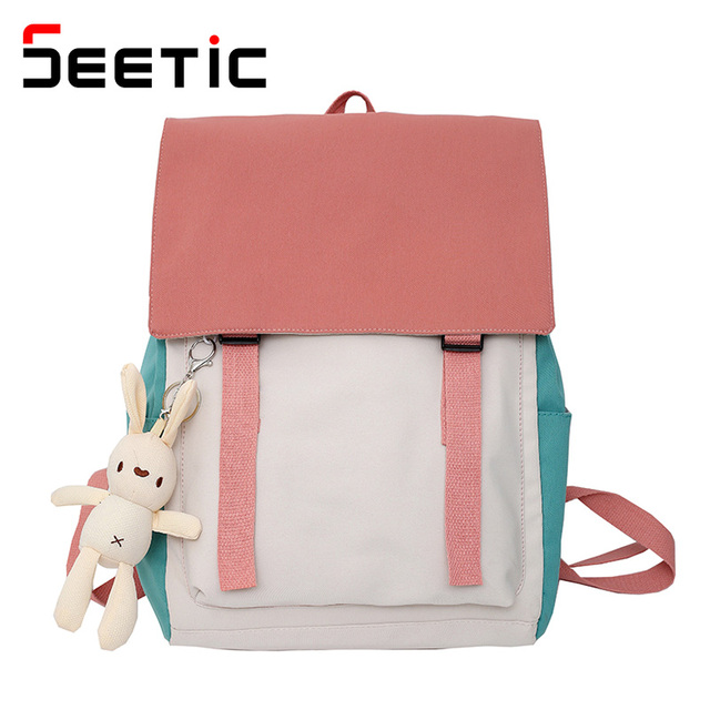 SEETIC New Kawaii Women Backpack Fashion Waterproof Students Backpack High Quality School Bag Anti-theft Nylon Backpack Female