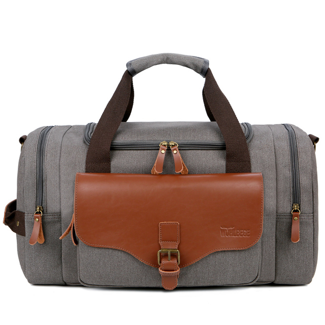 Large Capacity Weekend Men's Leather Weekend Bag Multifunction Canvas Bag Carrying Luggage Bag Travel Bag