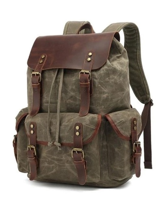 Men's casual genuine leather school bag large capacity canvas travel bag outdoor mountaineering computer bag male backpack