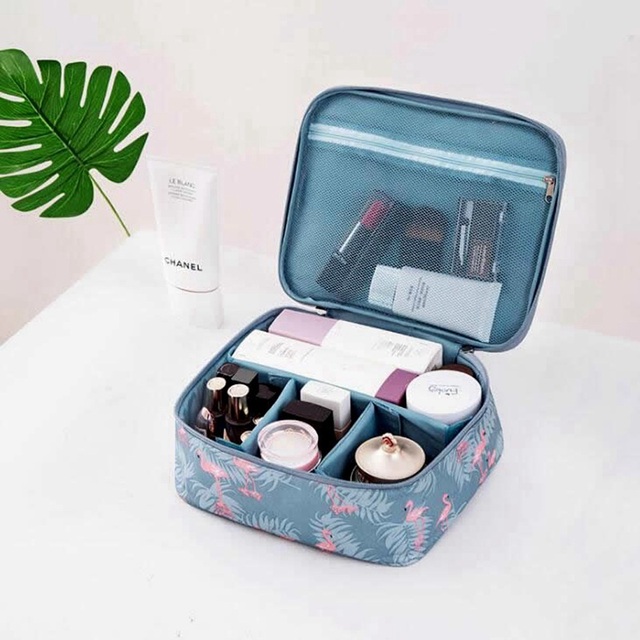 Travel Cosmetic Bag with Flamingo Patterns for Women, Zipper Trunk Makeup Bag, Storage Bag, Toiletry Box