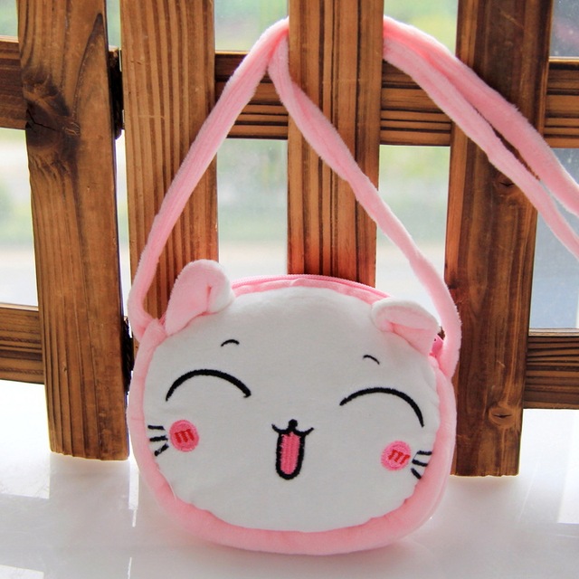 Lovely Children Coin Purse Cartoon Plush Messenger Bags Cute Animal Panda Cat Rabbit Fluffy Kid Kindergarten Cross Body Bag