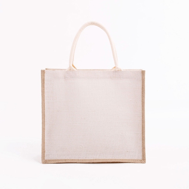 Unisex Reusable Burlap Shopping Bag Eco-Friendly Grocery Bag Large Capacity Beach Vacation Picnic Bag