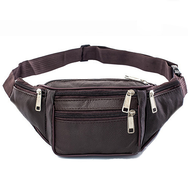 Portable Men Leather Waist Bag Multi Pockets Storage Fanny Pack Bag