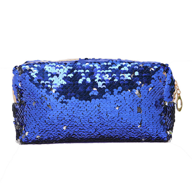 Small Embroidery Cosmetic Bag Women Girls Portable Makeup Bag with Shiny Sequins Travel Organizer Zipper Box