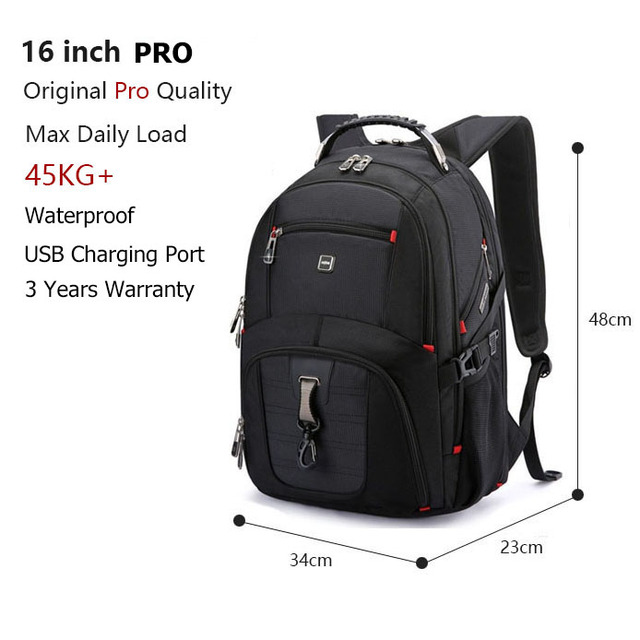 Crossten 17 Inch Durable Laptop Backpack 45L Travel Bag College Book Bag USB Charging Port Water Resistant Swiss-Multifunction