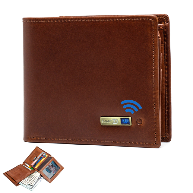 Smart Anti-lost Wallet Compatible Leather Short Credit Card Holders Male Coin Purse Genuine Leather Men Wallets Free Engraving