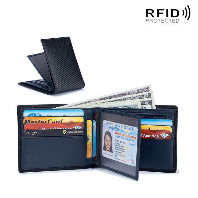 Rfid - Genuine Leather Carbon Fiber Wallet for Men, Genuine Leather Men Wallet with Card Holder, Small Wallet, Black Wallet