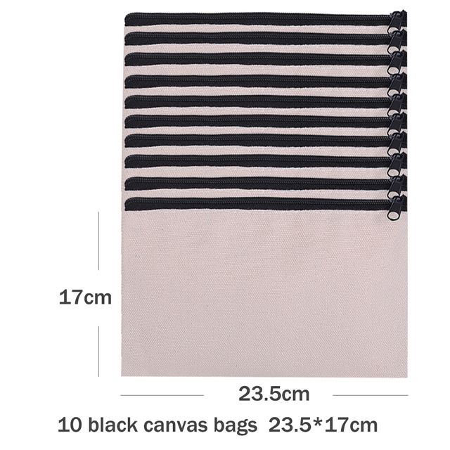 10pcs Empty Canvas Bags Cosmetic Zipper Bags Empty Pencil Bags DIY Pouches Craft Pencil Case Coin Customized Canvas Bag