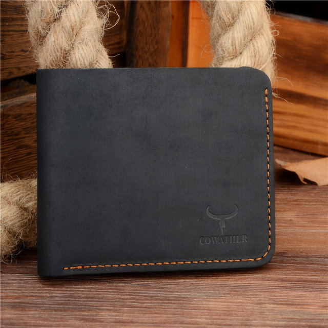 COWATHER Crazy Horse Leather Men Wallets Vintage Genuine Leather Wallet for Men Cowboy Top Leather Thin to Put Free Shipping