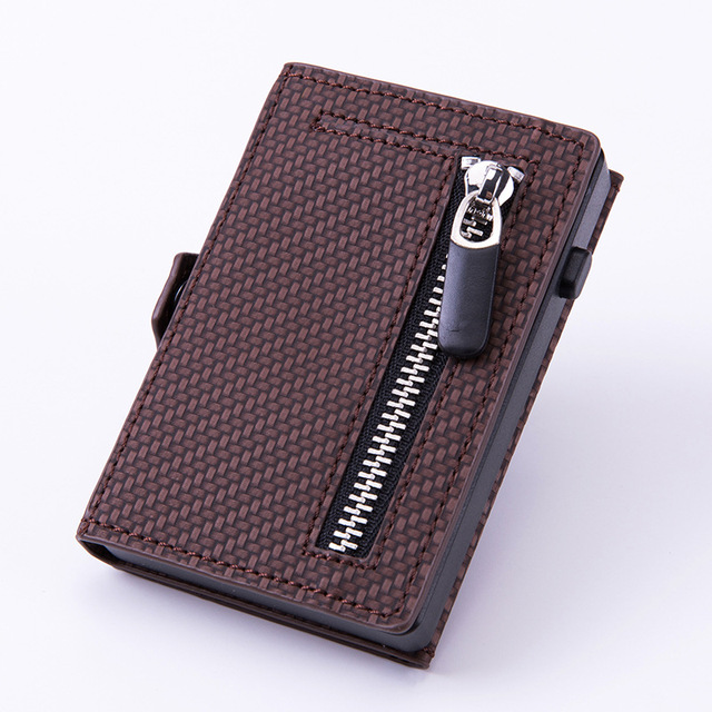 DIENQI - Men's Rfid Carbon Fiber Leather Card Holder Metal Card Holder Simple Steel Pocket Wallet