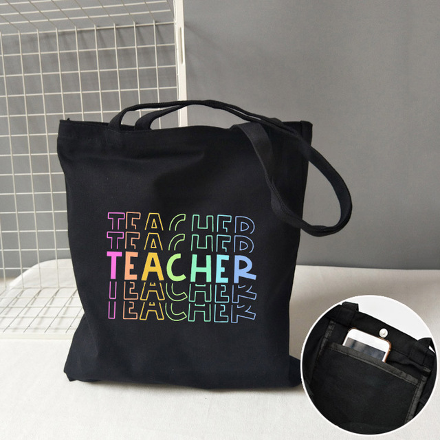 Teacher life rainbow small cotton bag teacher canvas bag graduation gifts tote big teachers appreciation or year-end gift