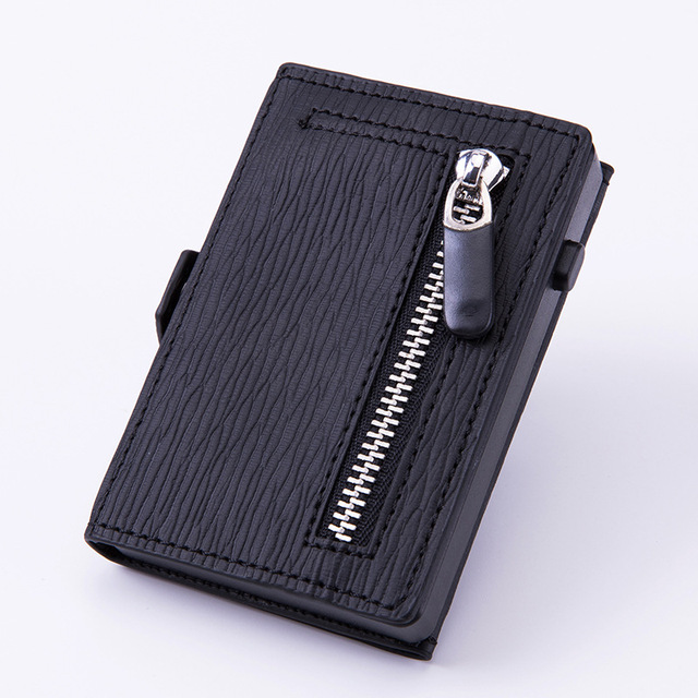 Cizicoco - Rfid Carbon Fiber Leather Card Holder for Men Anti-Metal Carbon Leather Card Holder Simple Steel Pocket Wallet