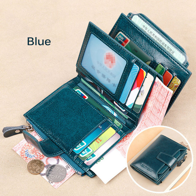 Fashion Women's Genuine Leather Wallet RFID Blocking Short Multifunctional Large Capacity Zipper Coin Purse Money Clip