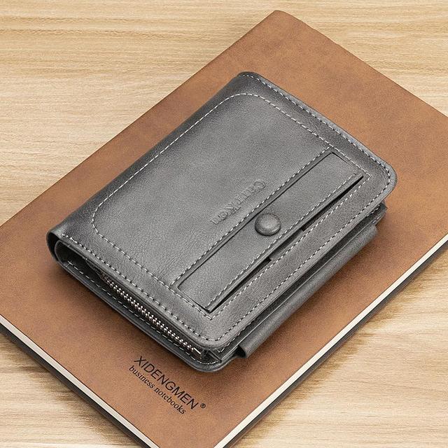 Men Short Wallet Trifold Cartera Piquina Coin Purse Zipper Clutch Bag Men Genuine Leather Wallets Classic Style