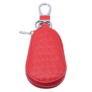 Unisex Genuine Leather Car Key Wallet Men and Women Keychain Fashion Zipper Keys Pouch Key Ring Car Key Storage Case 5 Colors