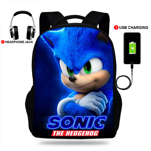 17 Inch Sonici The Hedgehog School Backpack Bag 3D Print Usb Free Bookbag Student Backpacks For Teenage Boys Girls