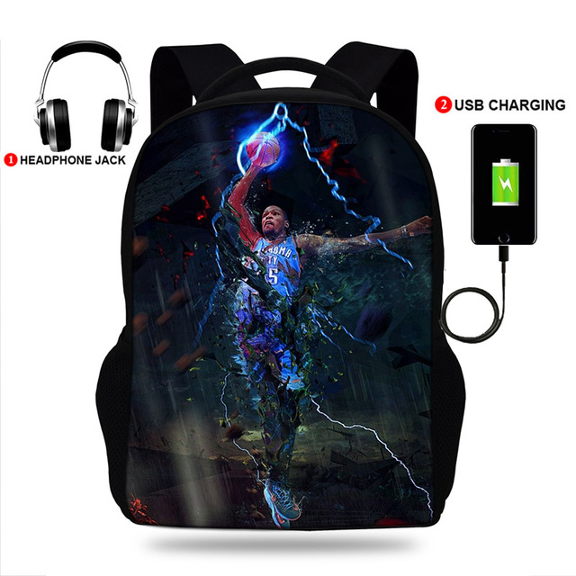 High Quality Durant Print USB Charging Backpack Boys/Girls Travel Bag For Teenagers Student School Bag